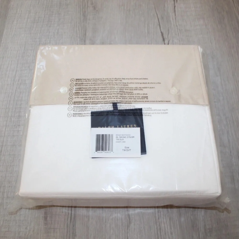 Ralph Lauren Organic Sateen Border Twin Duvet Cover Coastal Sand BRAND NEW